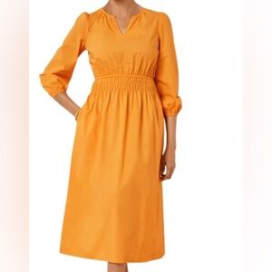 Talbots Bright Orange Smocked-Waist Maxi Dress.100% Cotton